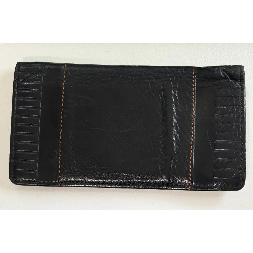 Harley Davidson Black Leather Long Studded Motorcycle Wallet/Checkbook Cover
